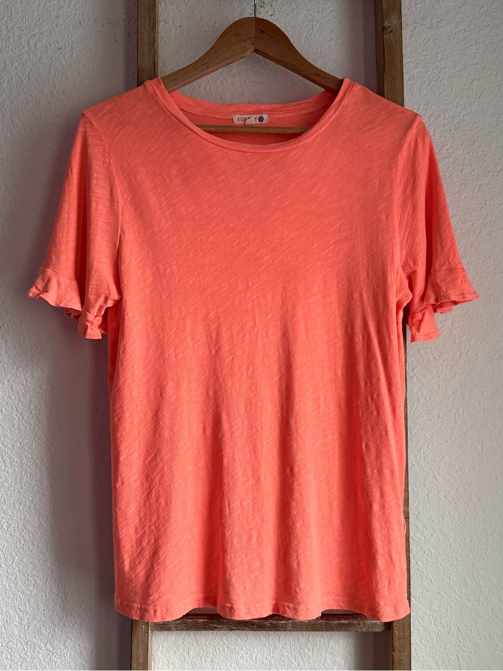 Sundry Ruffled-Sleeve Highlight Orange Tee Sz: 2 or Med